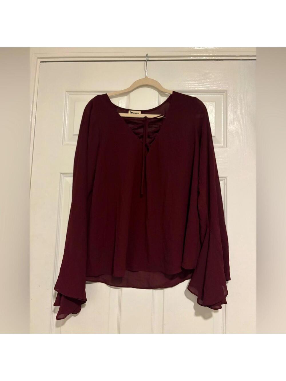 Source Unknown Burgundy Lace-Up Blouse
